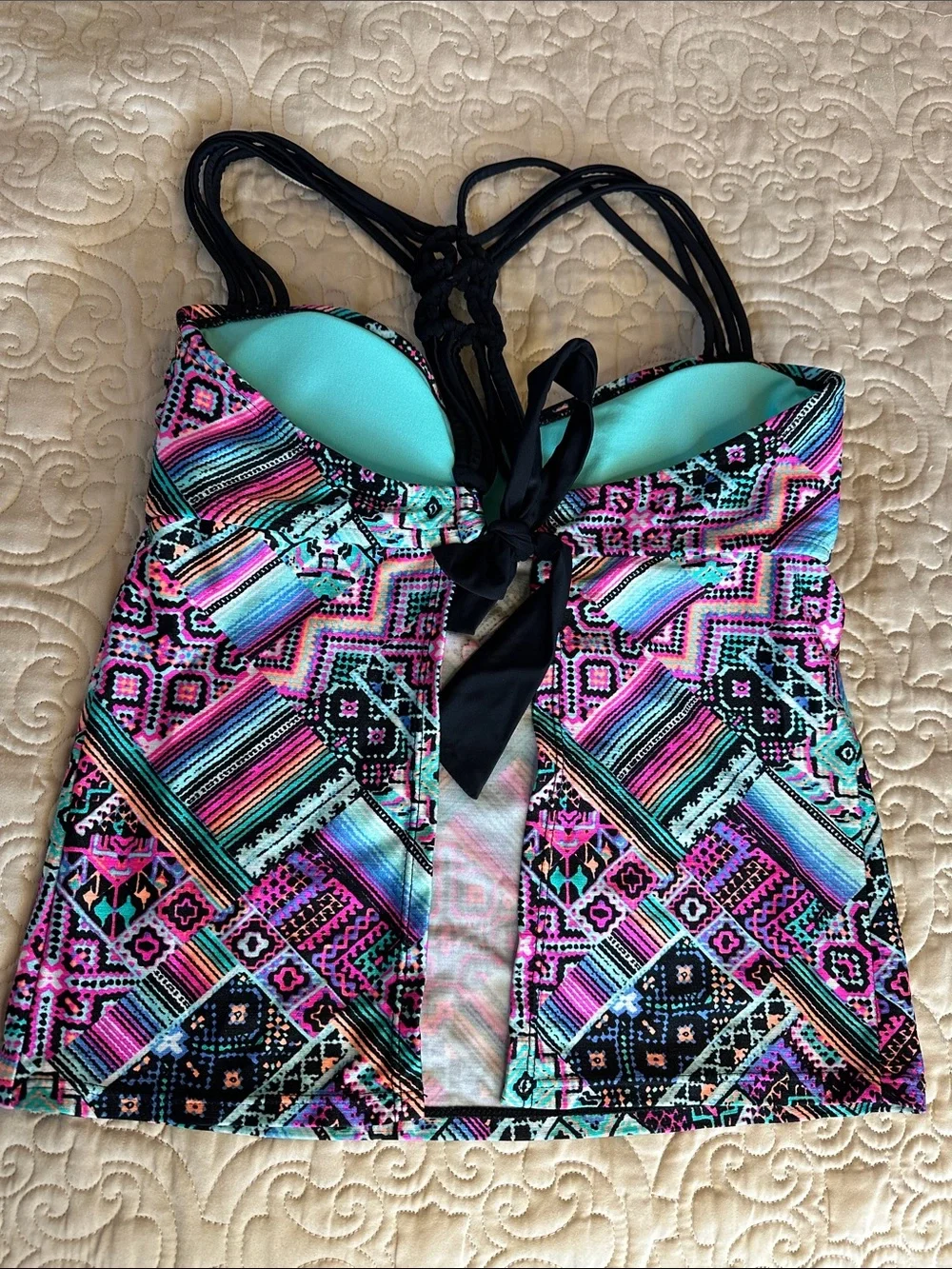 SO Kids Multicolor Aztec-Print Swim Tank Top with Black Straps